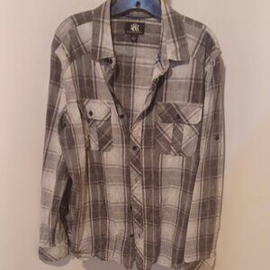 Rock & Republic Grey/White Checkered Collared Button down Shirt w/Pockets XL